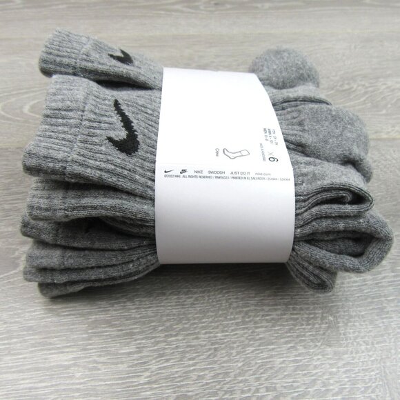 Nike Everyday Cushioned Crew Socks 6 Pack Womens 6-10 / Youth 5Y - 7Y Grey NEW - Picture 8 of 10